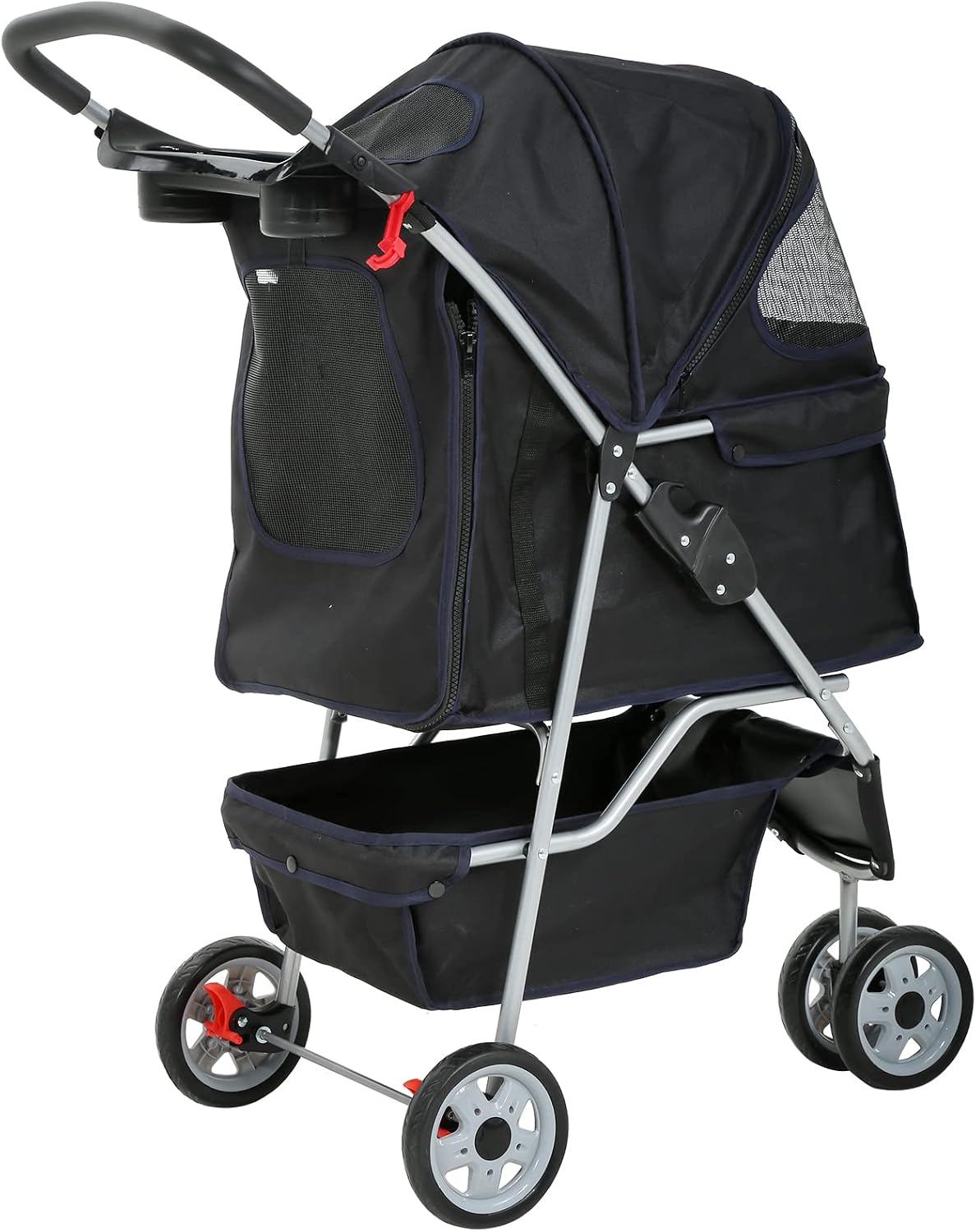 dkeli 3-wheel pet stroller, lightweight foldable dog stroller, close-up detail