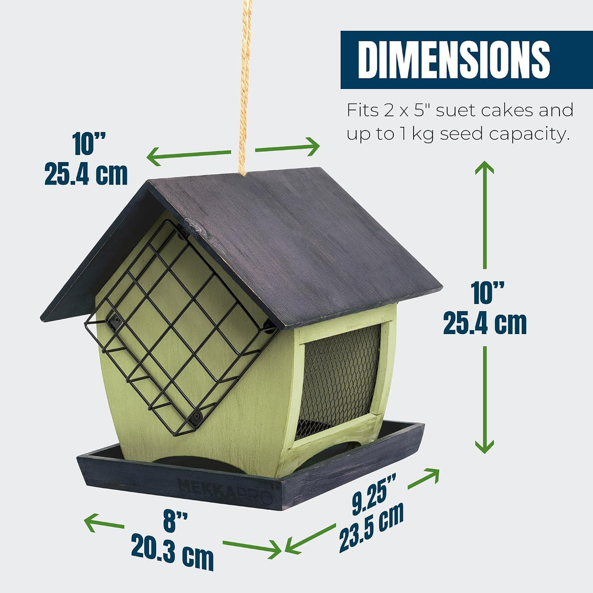 mekkapro double suet cage bird feeders, weatherproof hanging shown in use