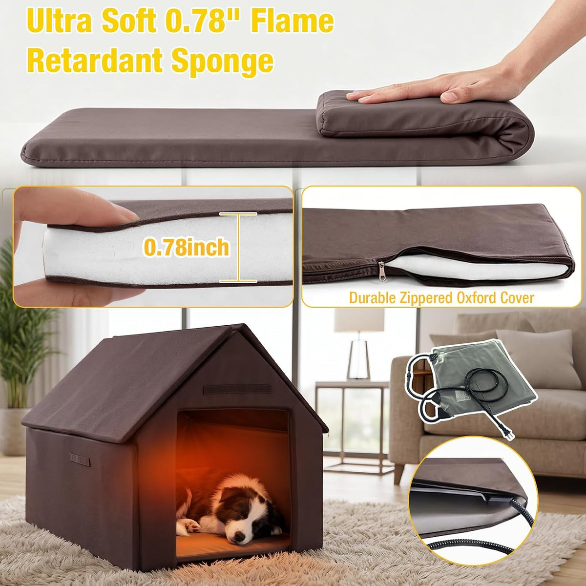 aivituvin heated outdoor dog house with adjustable heating, side view