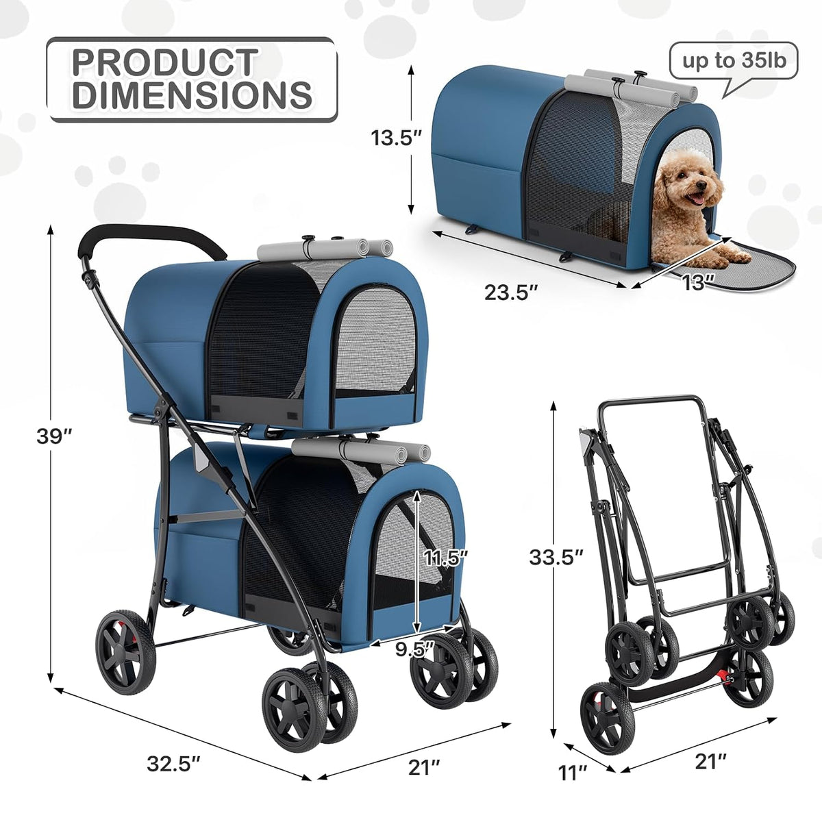 monibloom double dog stroller for small and medium shown in use