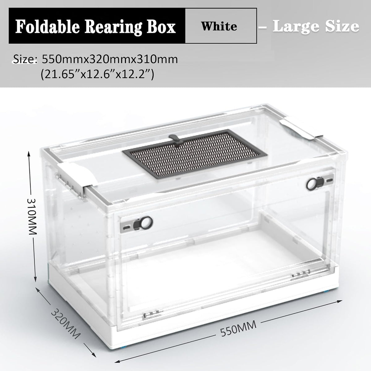 dutiplus large snake reptile tank, habitat cages,white, 21.65"x12.6"x12.2", side view