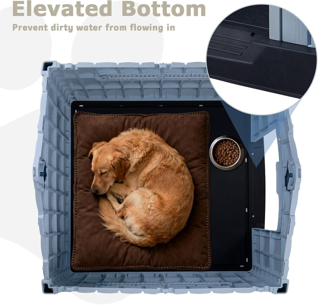 pukami large dog house outdoor indoor, plastic dog showing dimensions