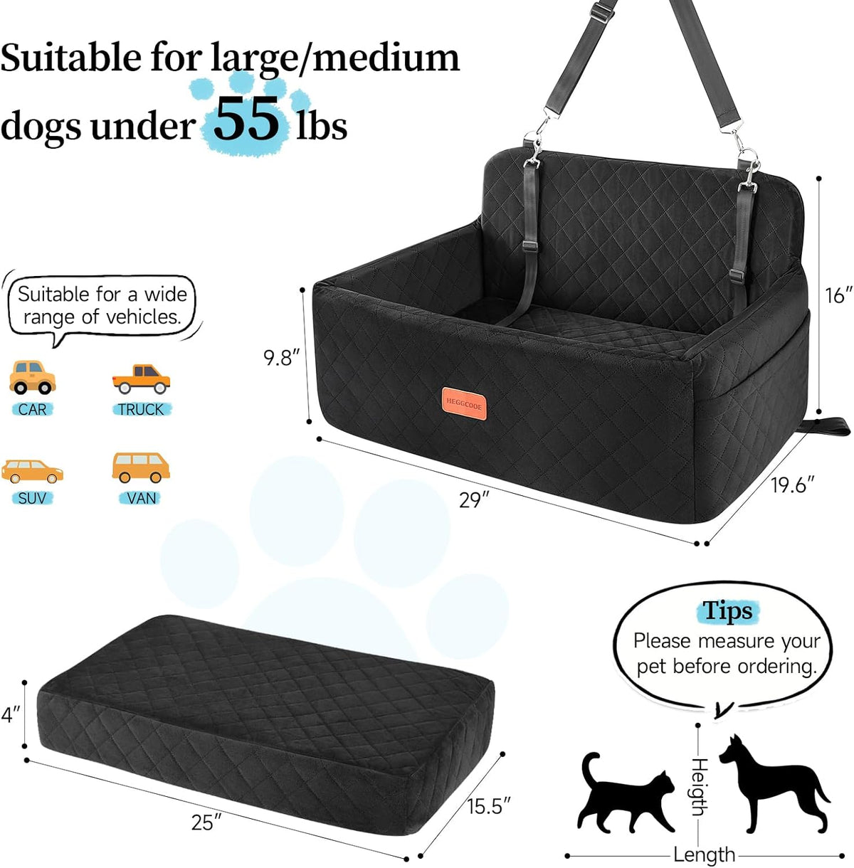 dog car seat for medium large dogs under, close-up detail