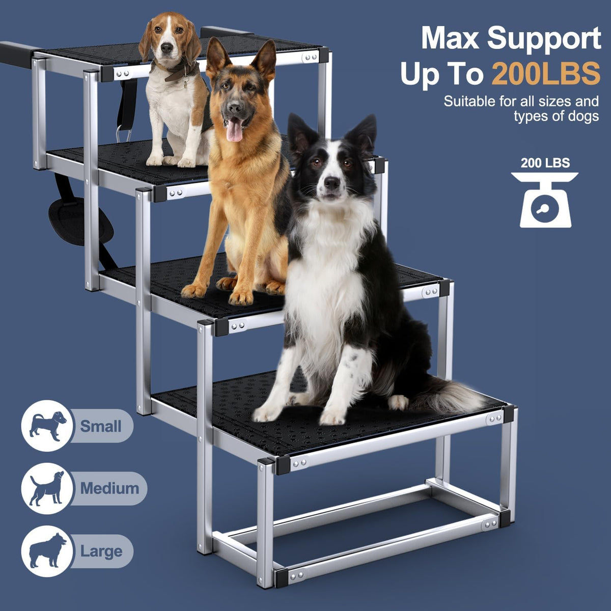 foldable dog stairs for car, 17" aluminum dog shown in use