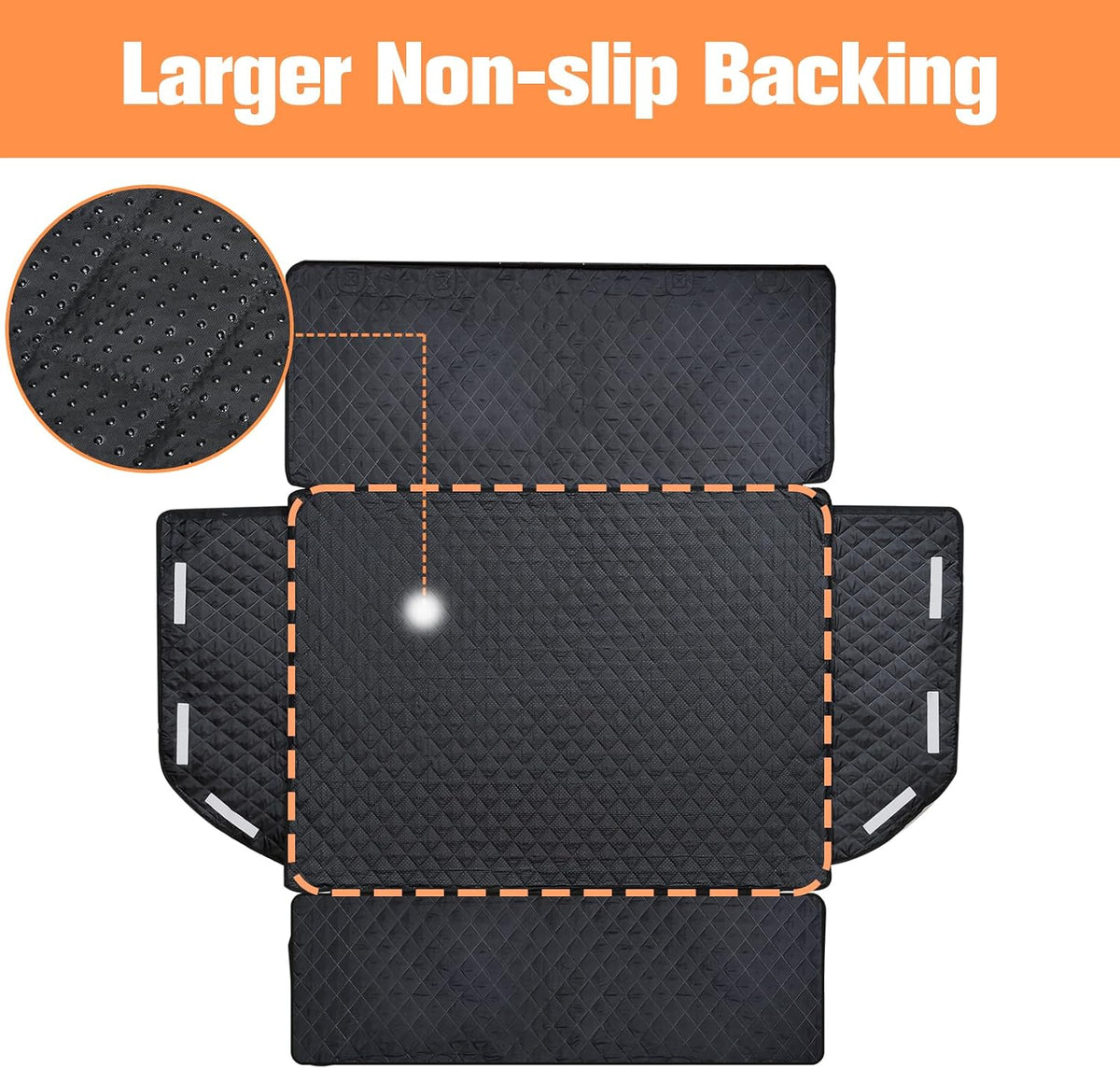 peticon suv cargo liner for dogs, trunk cover showing dimensions
