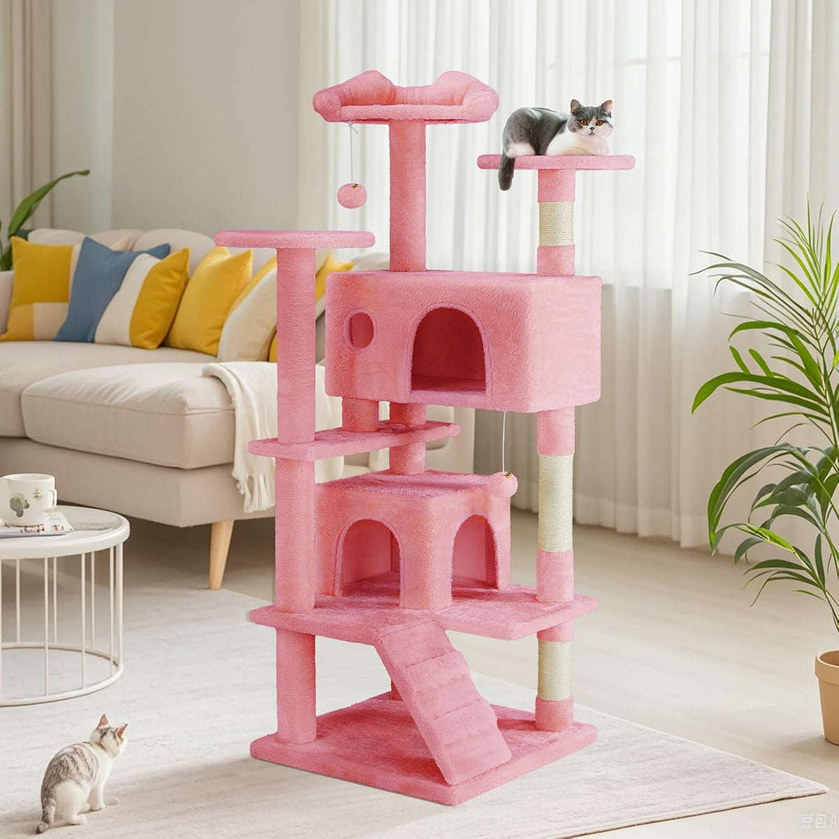 dumos 54-inch cat tree tower with scratching posts showing dimensions