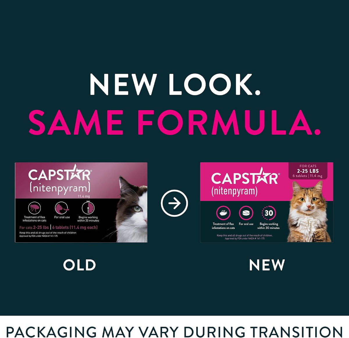 capstar oral flea tablets cats 2-25 lbs, nitenpyram shown in use
