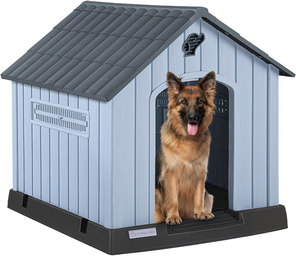 pukami large dog house outdoor indoor, plastic dog, front angle view