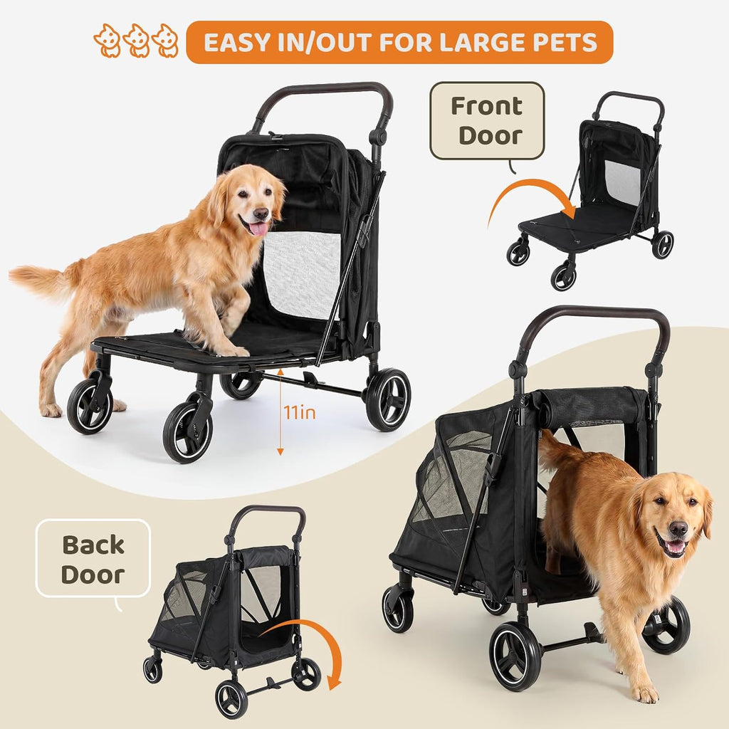mamizo foldable dog stroller for large & medium showing dimensions