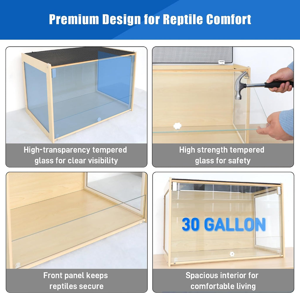 reptile terrarium enclosure 30gallon bearded dragon tank, 24*16*16inch, side view