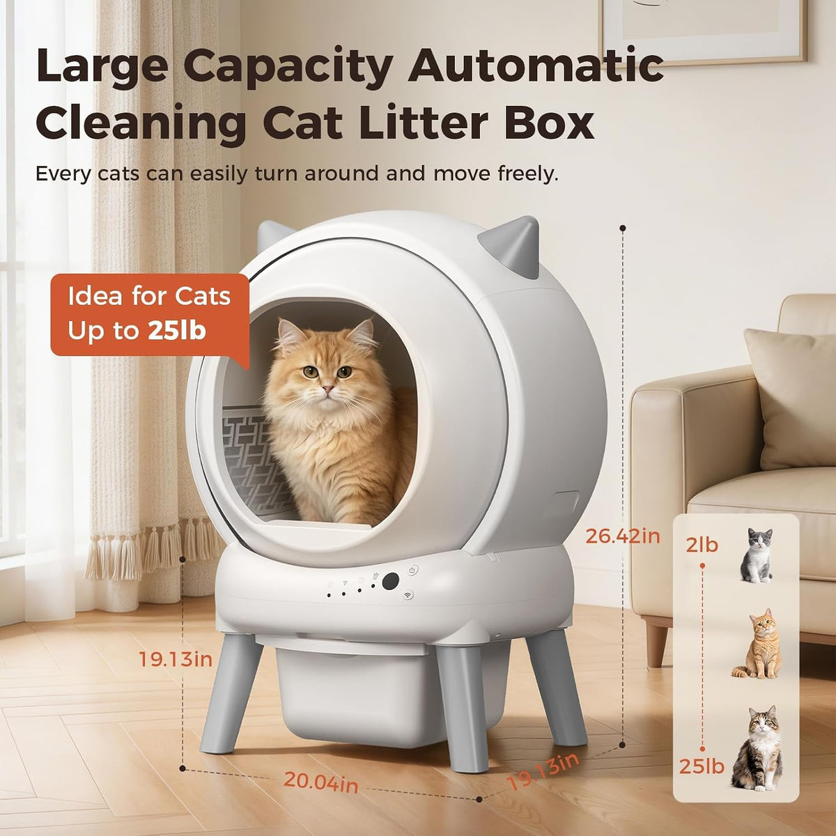 self-cleaning litter box, app control smart drum automatic shown in use