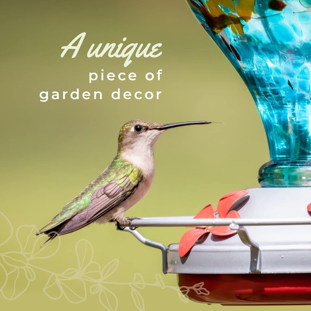 hummingbird feeder by grateful gnome - large hand showing dimensions