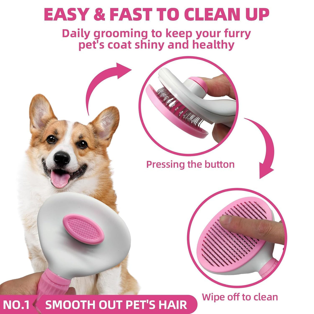 bath grooming kit for pets - hair brush shown in use