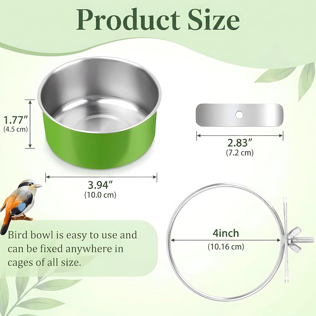 stainless steel bird bowls for cage (8 pack)– shown in use