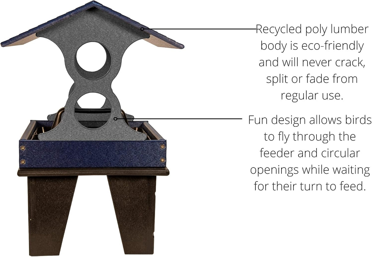 jcs wildlife medium ground fly thru bird feeder showing dimensions