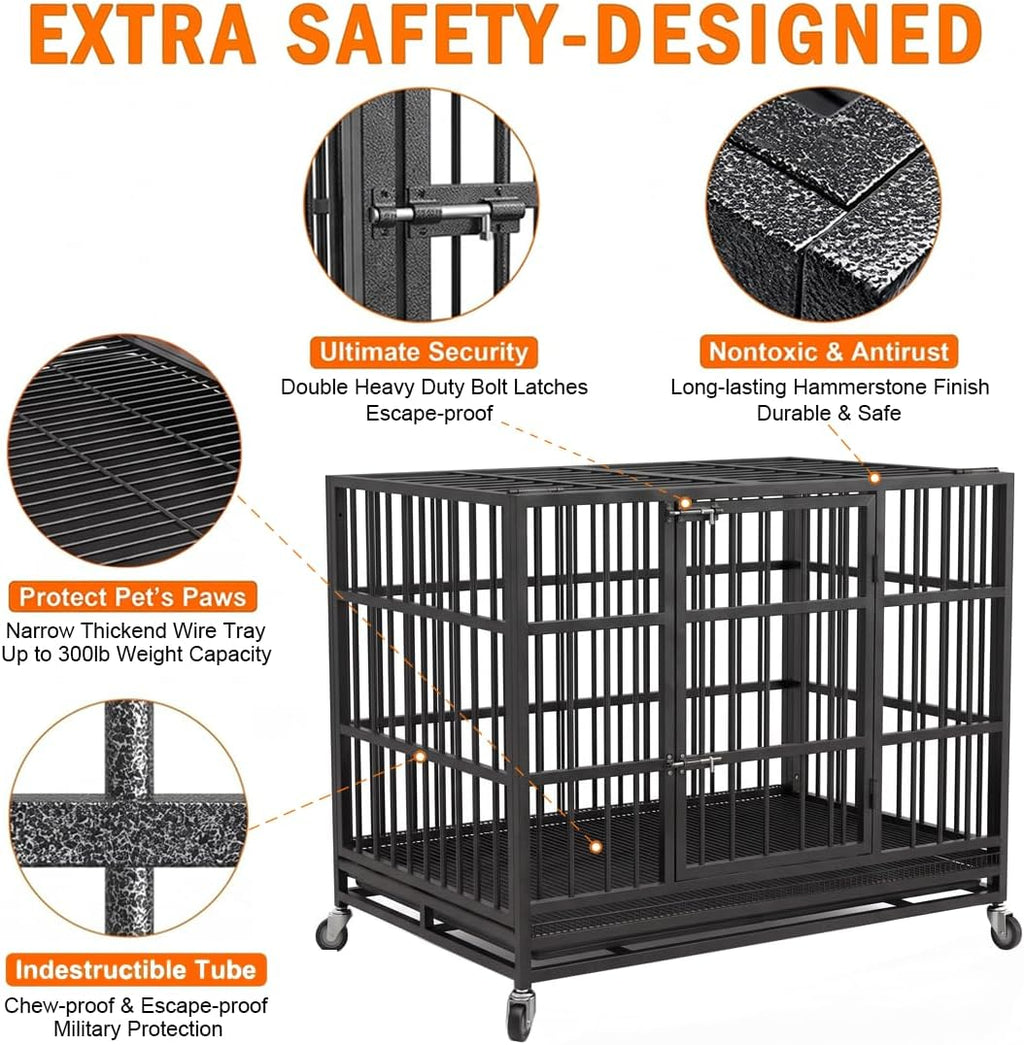 kokotangs 48 inch heavy duty dog crate cage shown in use