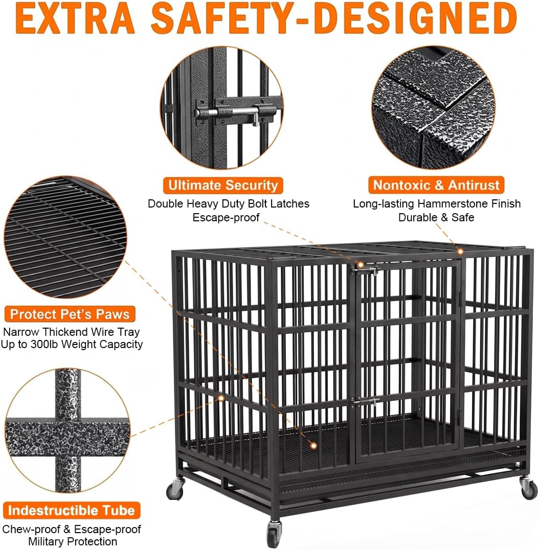 kokotangs 48 inch heavy duty dog crate cage shown in use
