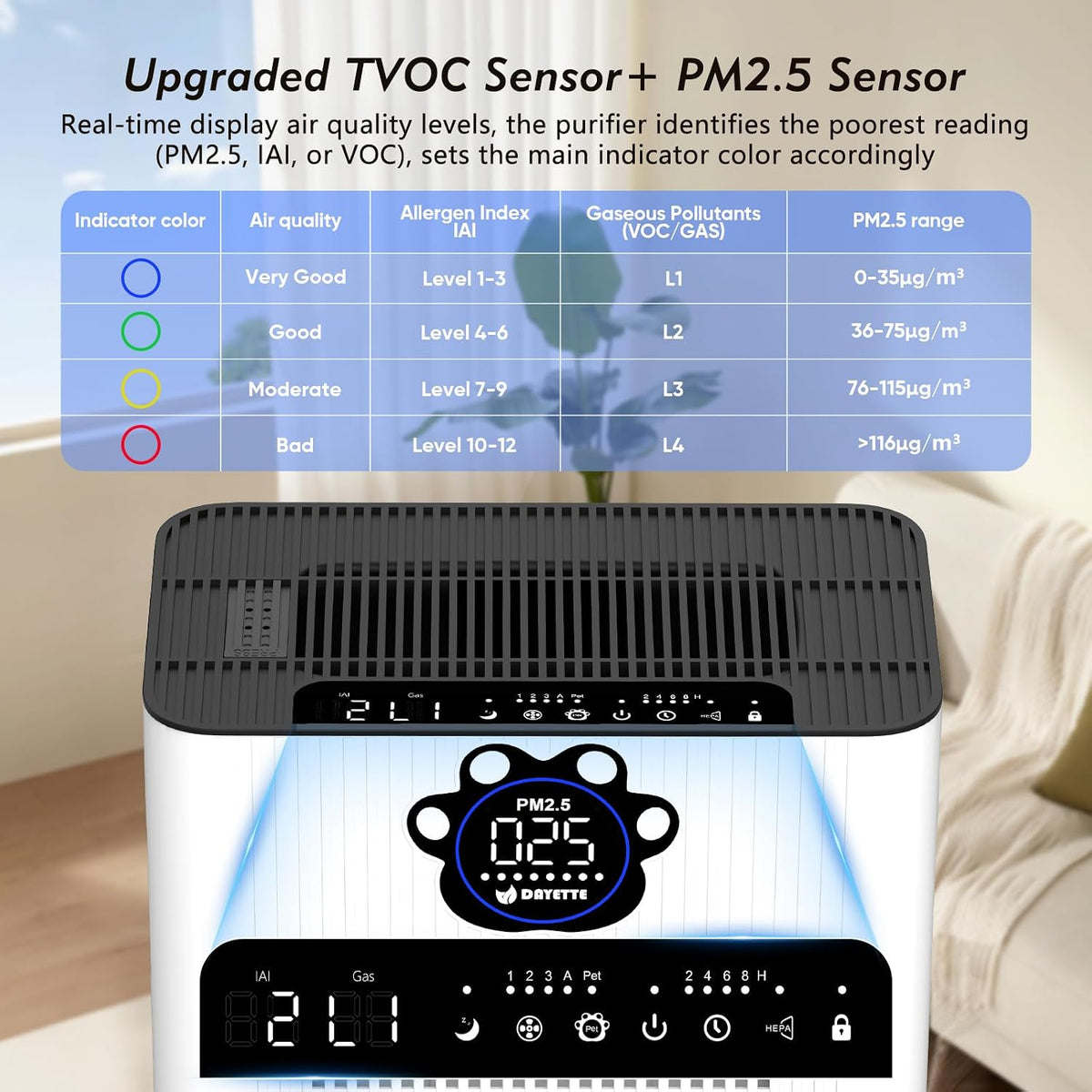 dayetteair purifiers for home large room up to shown in use