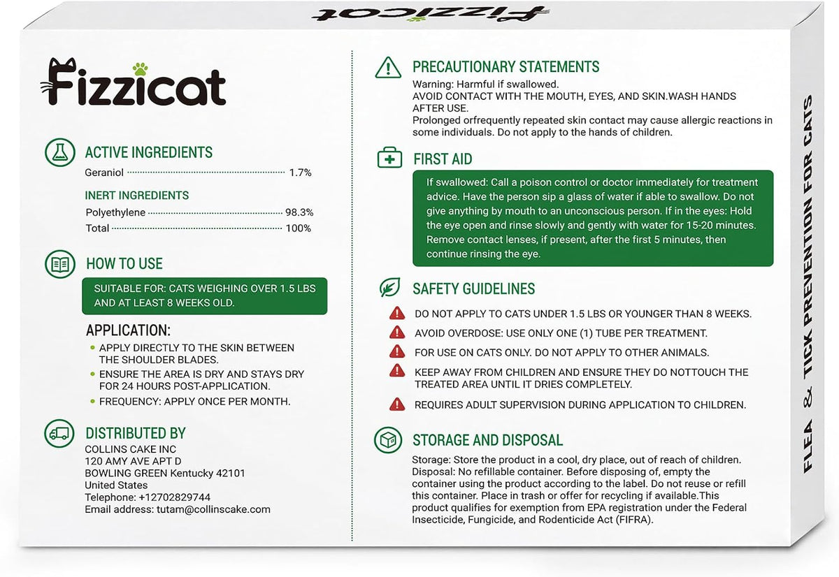 new fizzicat flea and tick prevention for cats shown in use