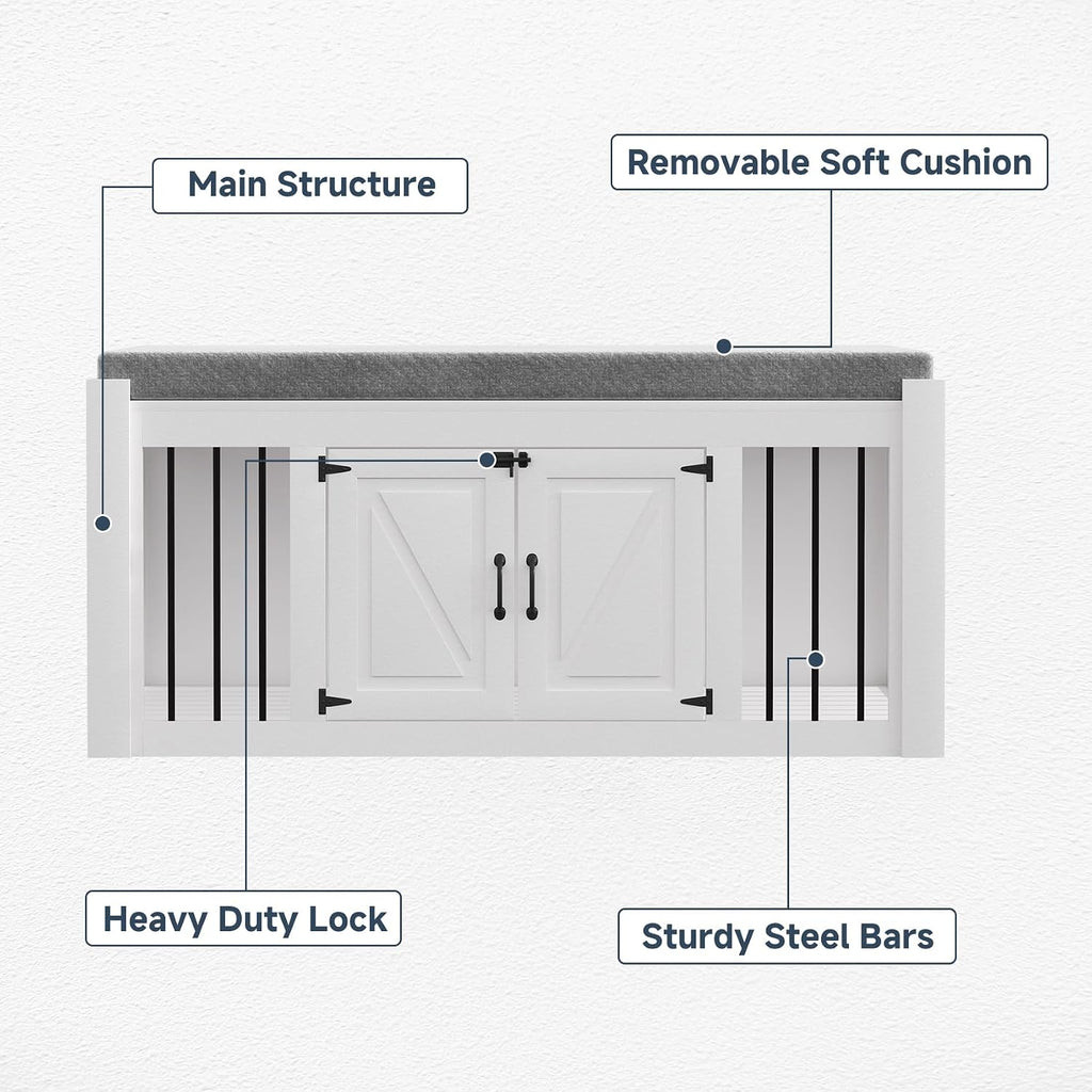 dog crate furniture with padded seat, luxury wooden, package contents