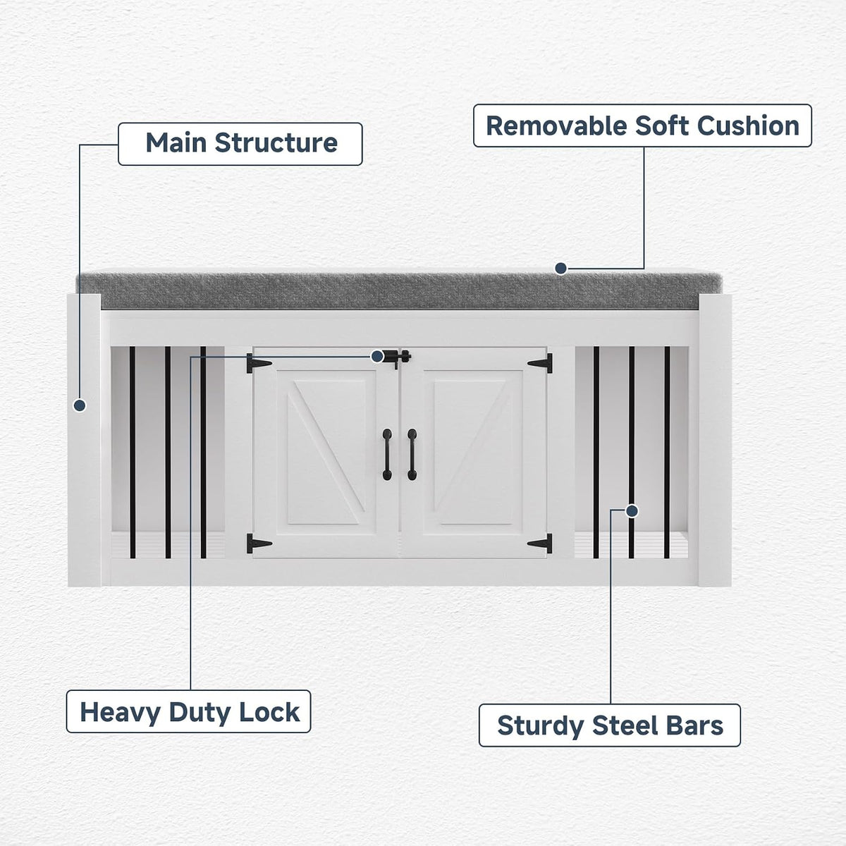 dog crate furniture with padded seat, luxury wooden, package contents
