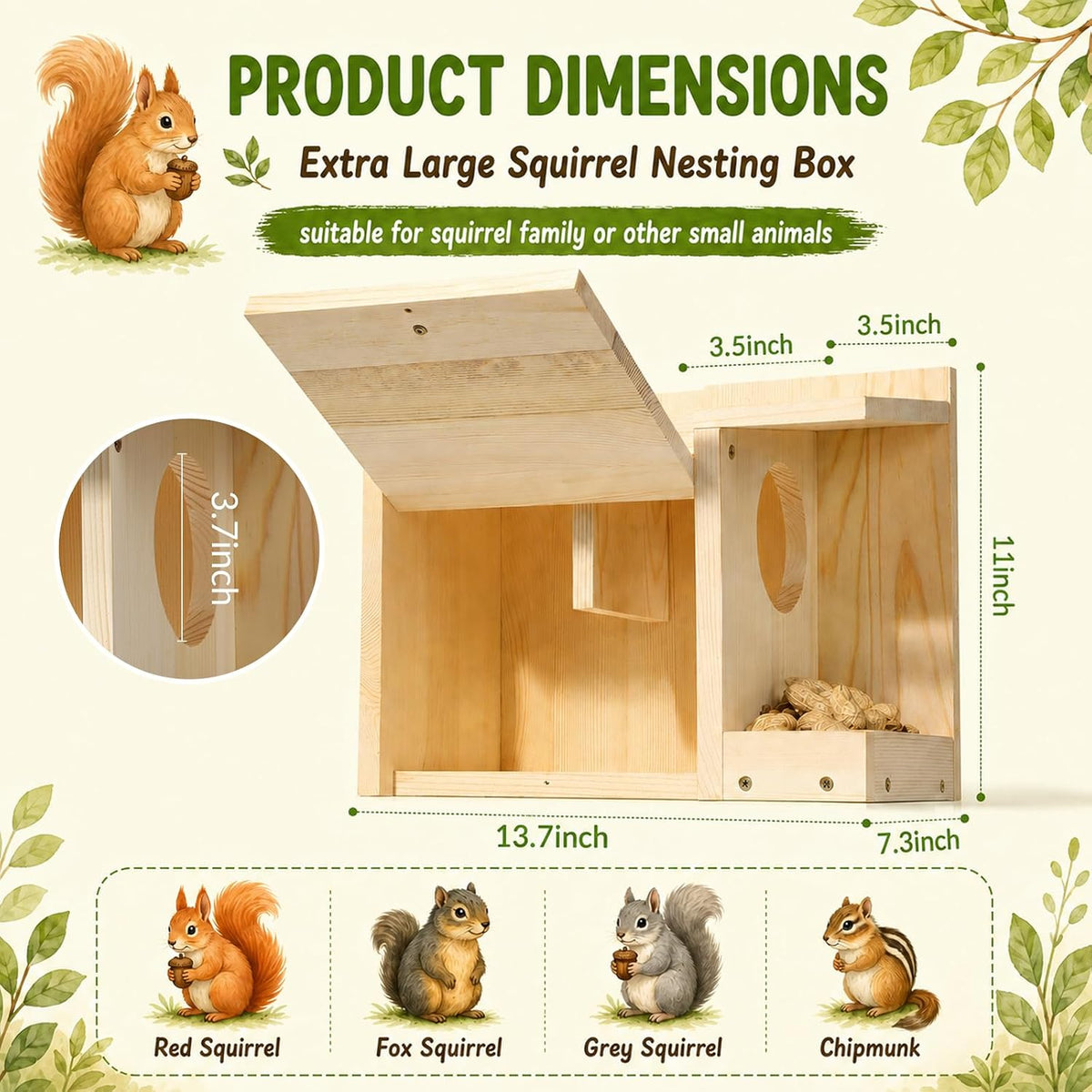 large squirrel house for outside, squirrel nesting box, close-up detail