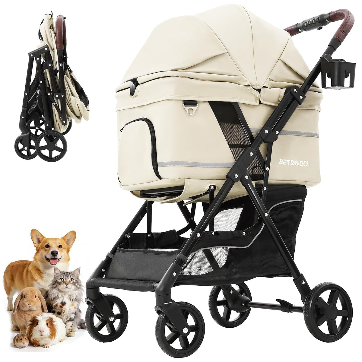 dog stroller with no-zip buckle canopy, fits 2, main product view