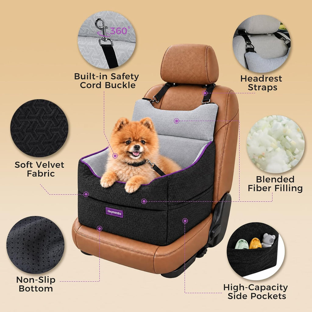elevated dog car seat, dog booster car seat, side view