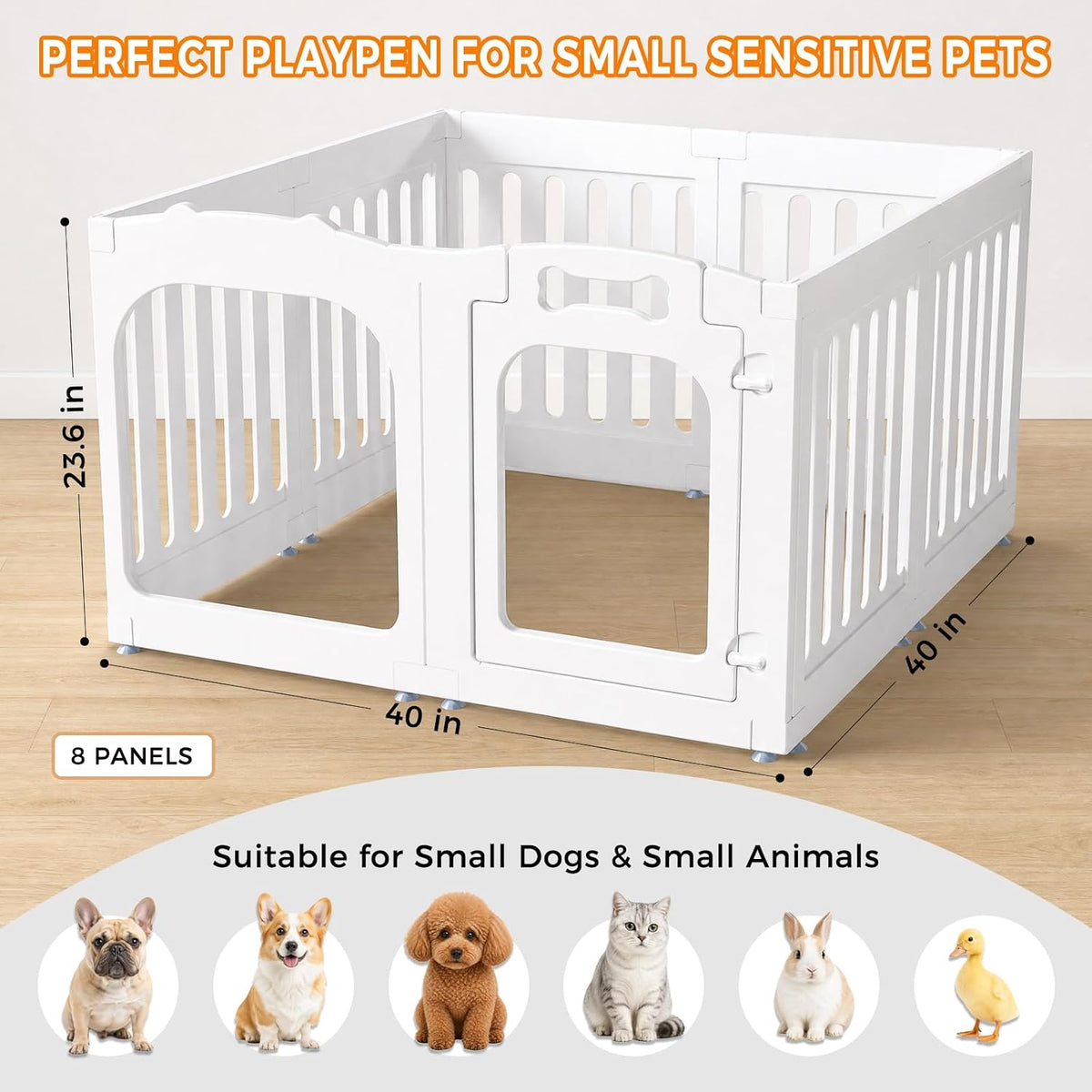 acrylic dog playpen indoor, 24" puppy/small dog play shown in use
