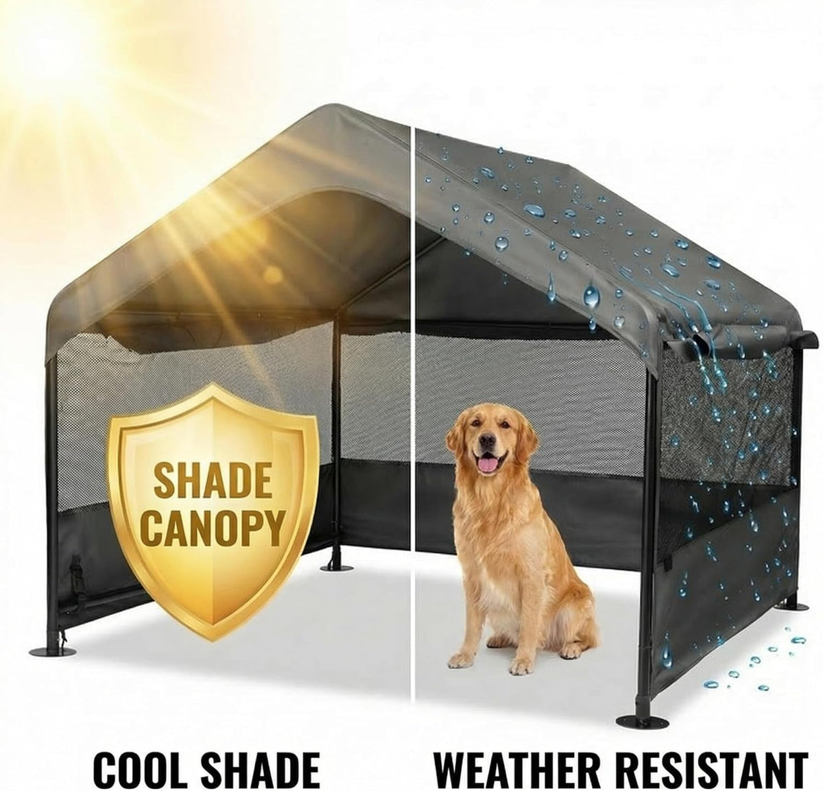 outdoor dog tent, 4'x4'x3' dog house shade shelter showing dimensions