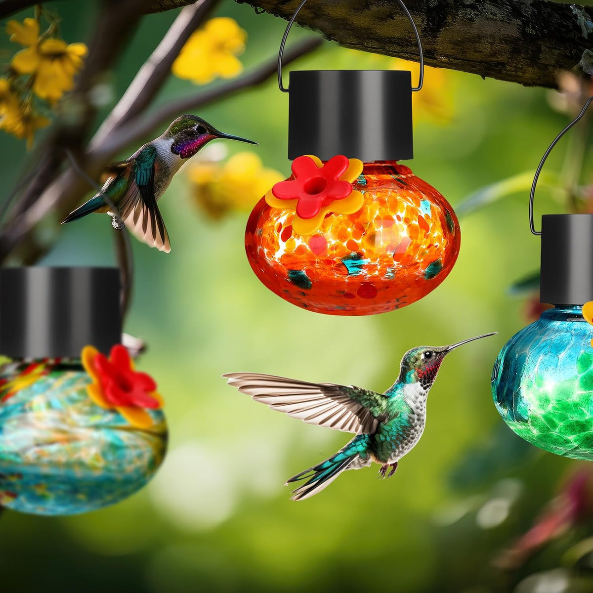 nuogo 3 pcs blown glass hummingbird feeder gift showing dimensions