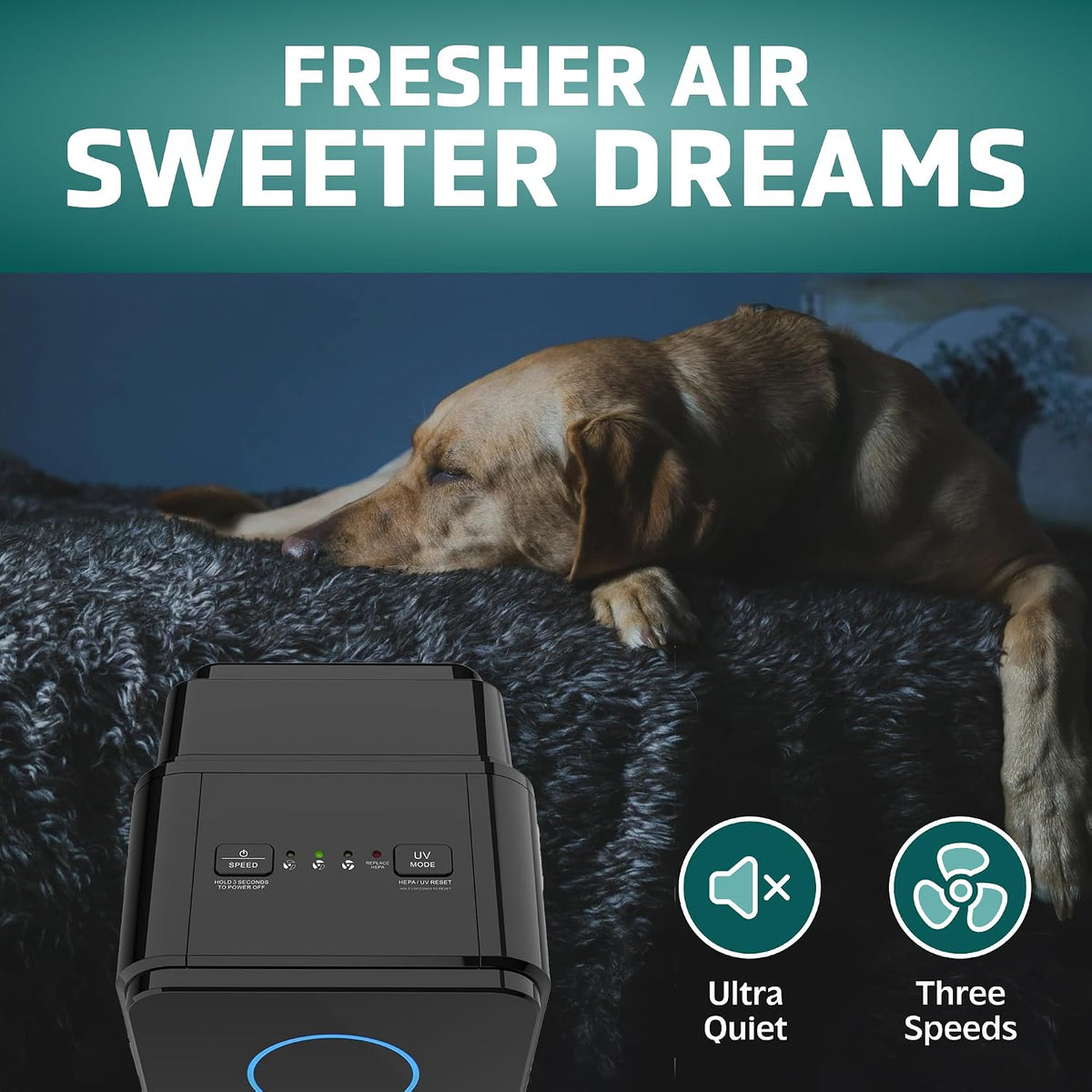 germguardian 5-in-1 hepa air purifier for home, pet, close-up detail