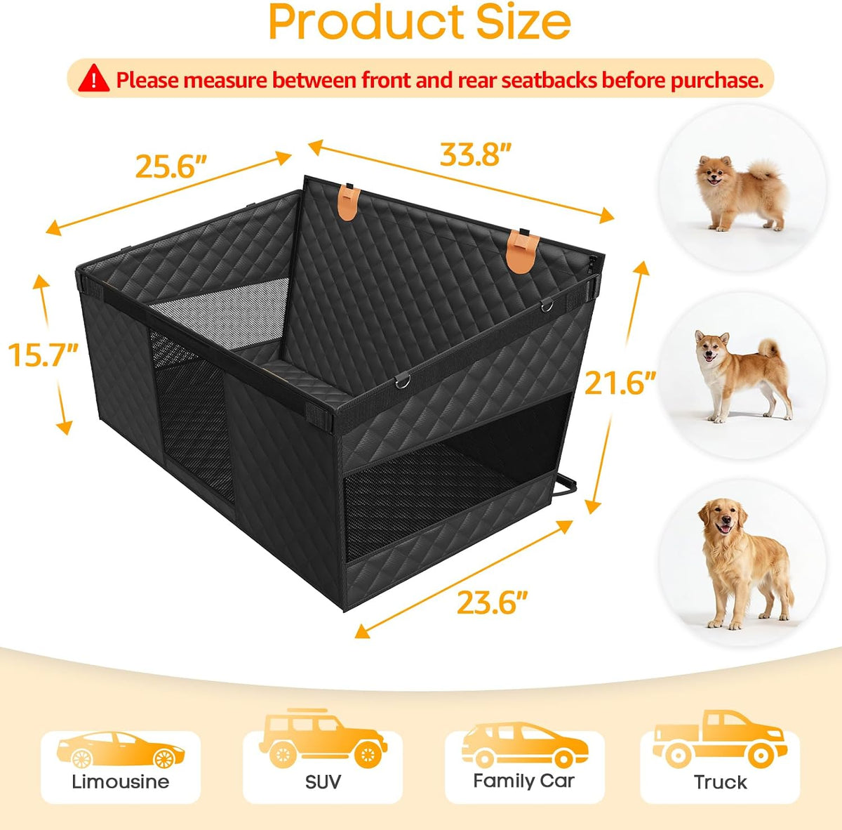 peticon large dog car seat, back seat extender shown in use