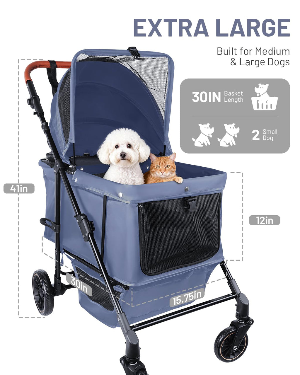 dog stroller for medium & large dogs up shown in use