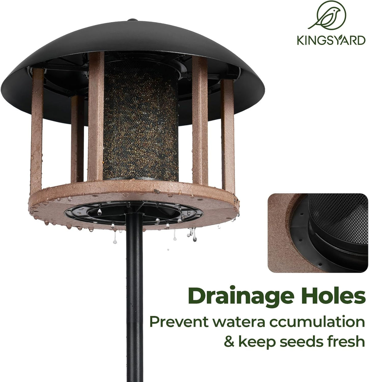 kingsyard large platform bird feeder for outside, pole showing dimensions