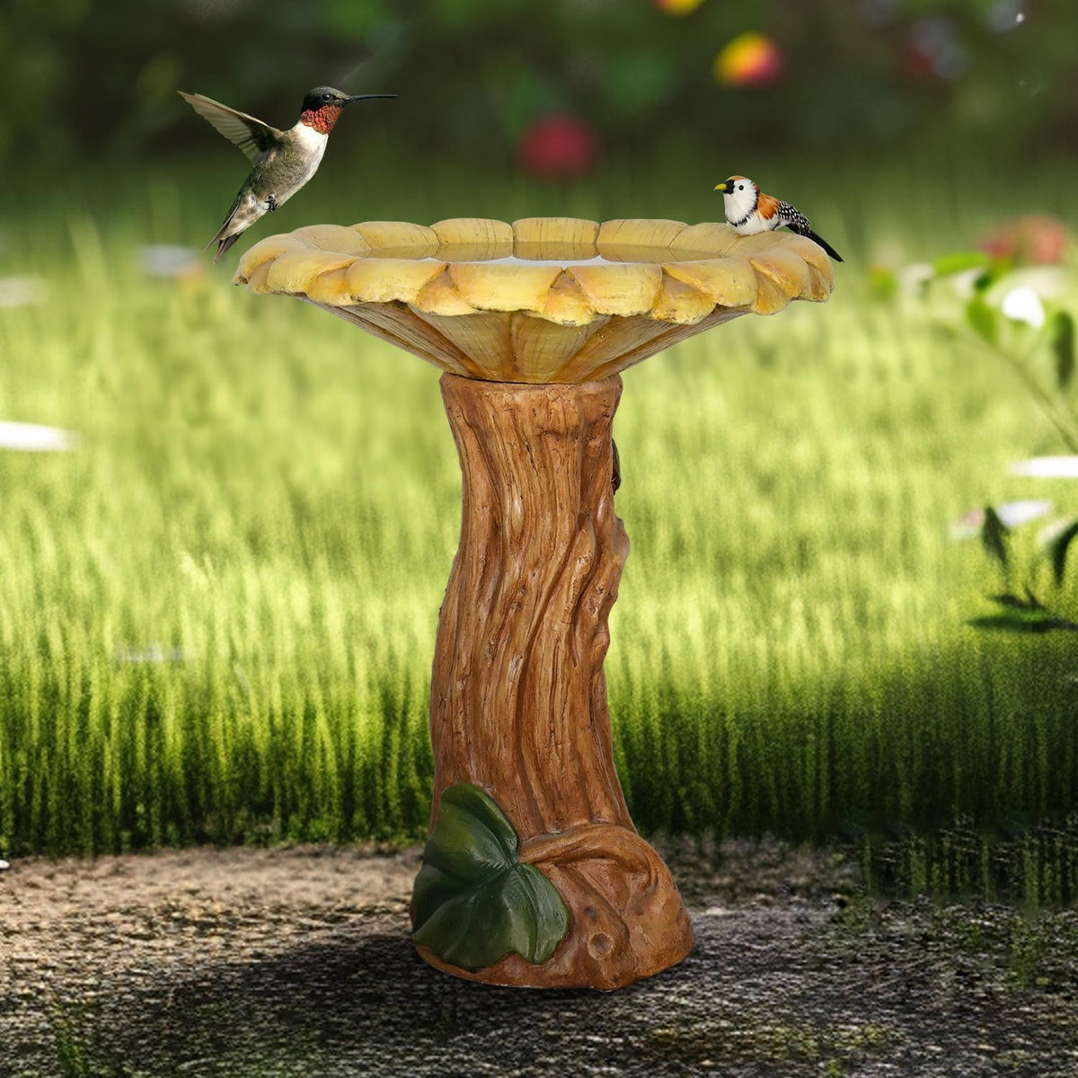 skyfire 24.4" h sunflower bird bath outdoor, close-up detail