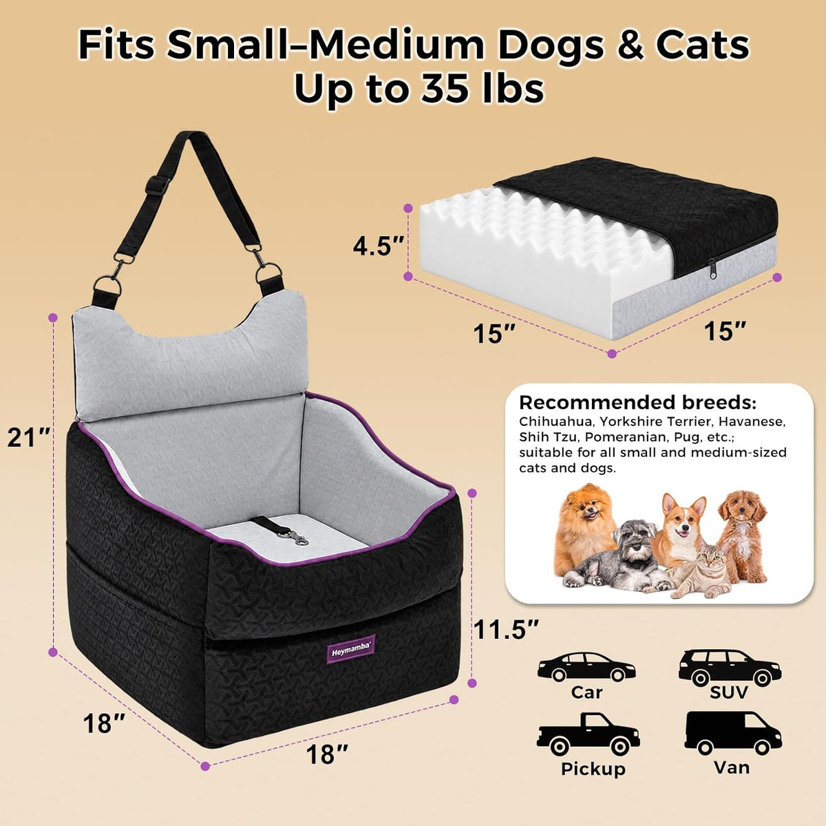 elevated dog car seat, dog booster car seat, package contents