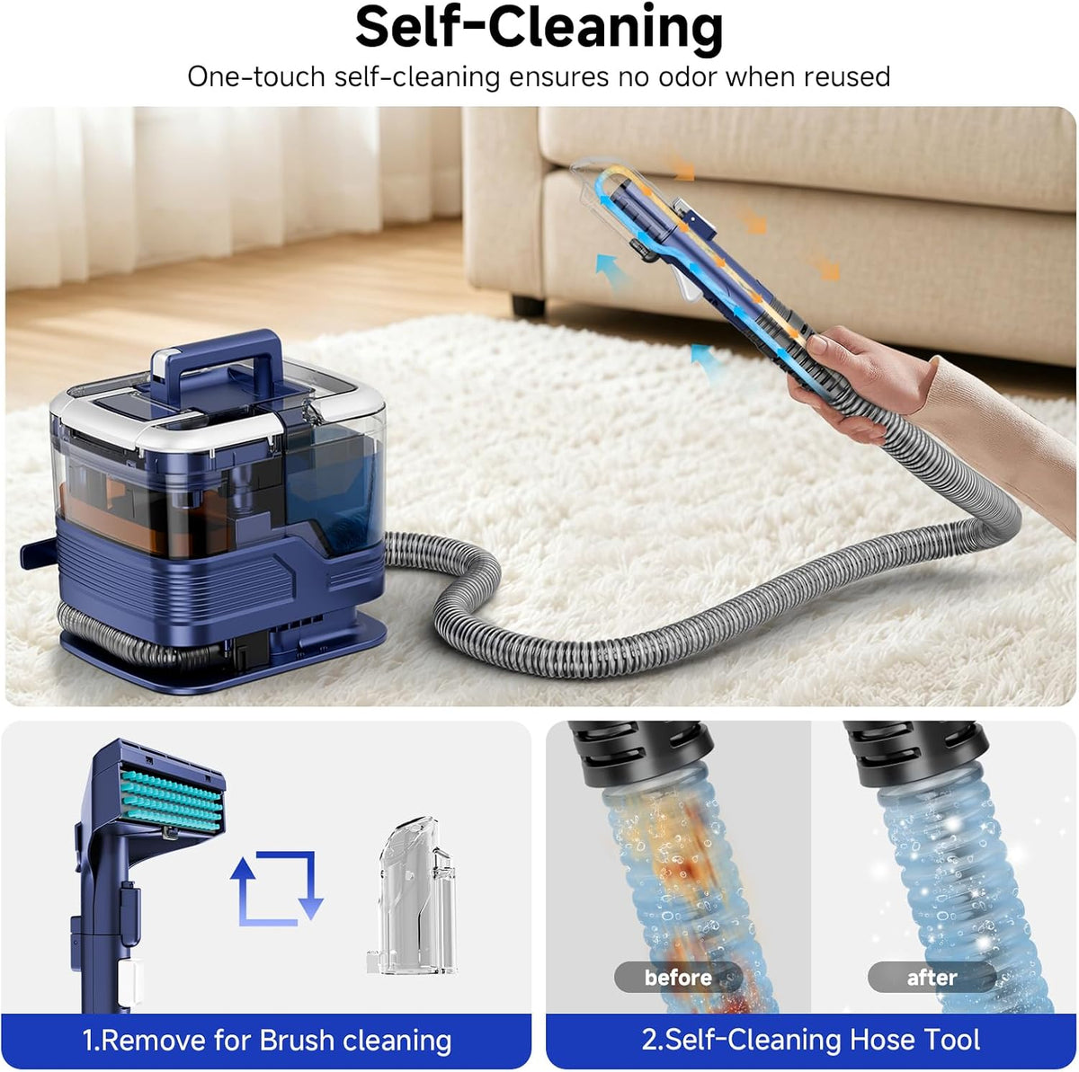 portable carpet cleaner & upholstery cleaner machine showing dimensions