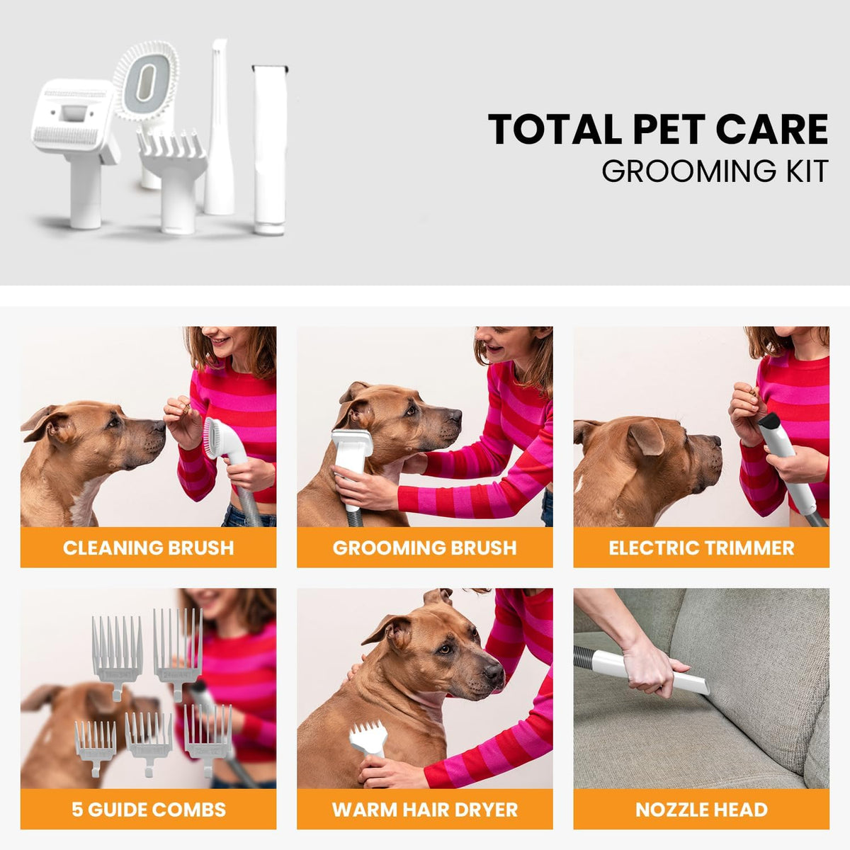 furcare pro 3-in-1 grooming kit with vacuum suction, close-up detail