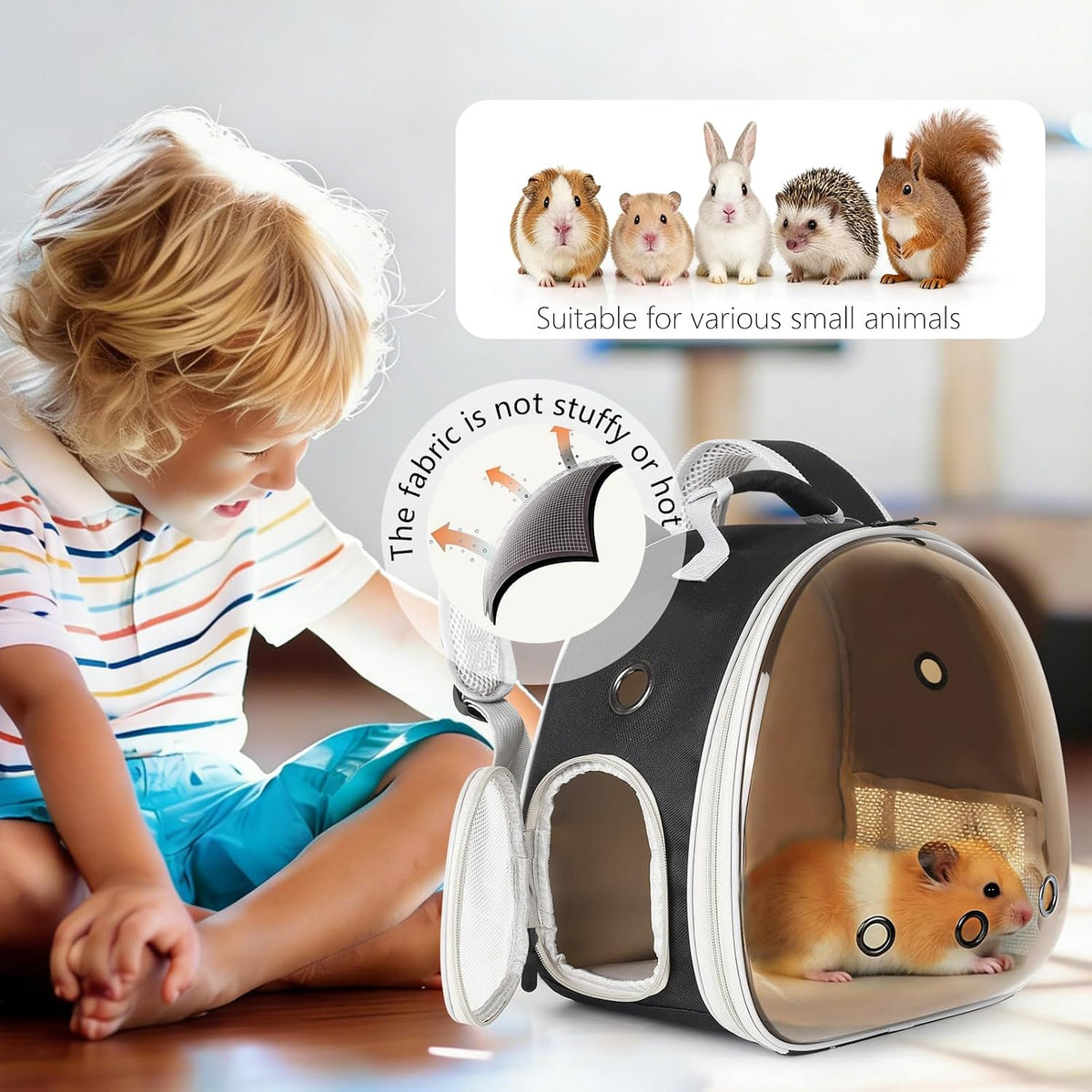 portable guinea pig backpack, polarized bubble backpack for showing dimensions