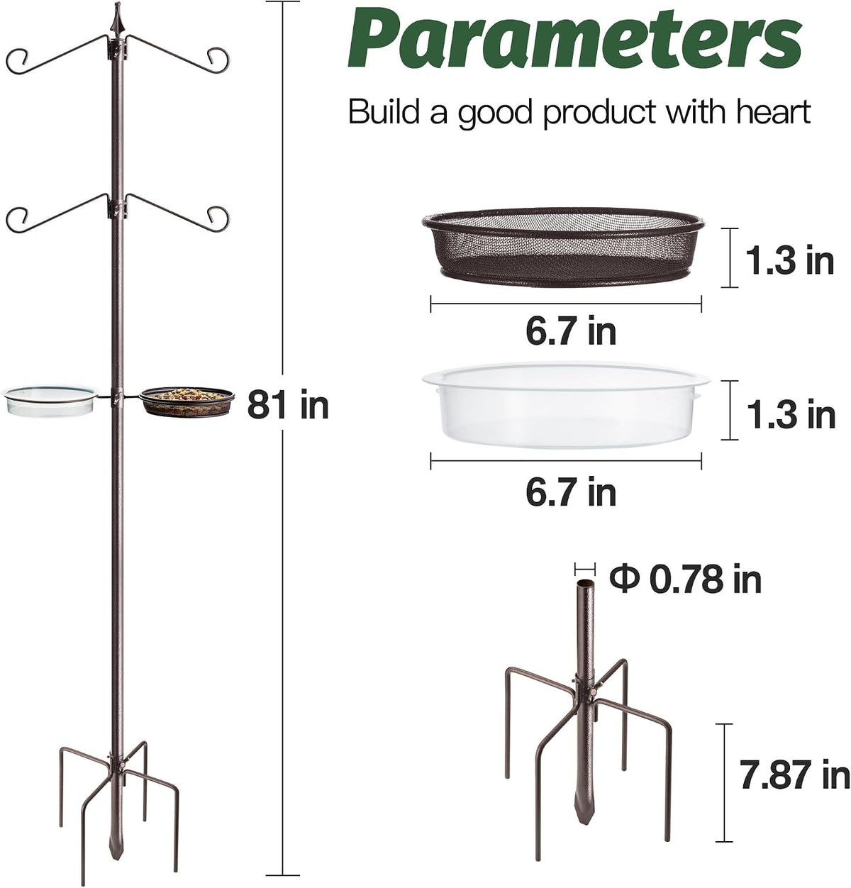 bird feeding station kit, 81-inch, 4-hook metal bird shown in use