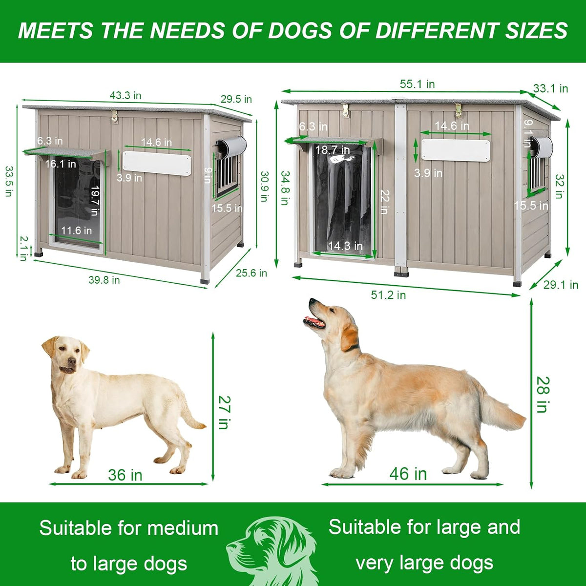 gowoodhut dog house outdoor weatherproof & wooden dog, front angle view