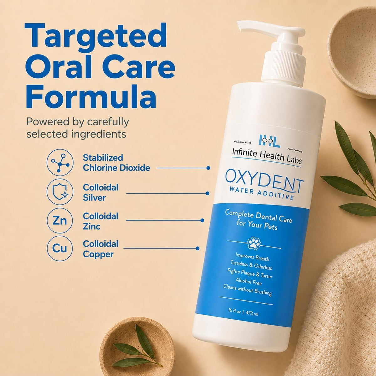 oxydent dental water additive, dogs & cats, 1, side view