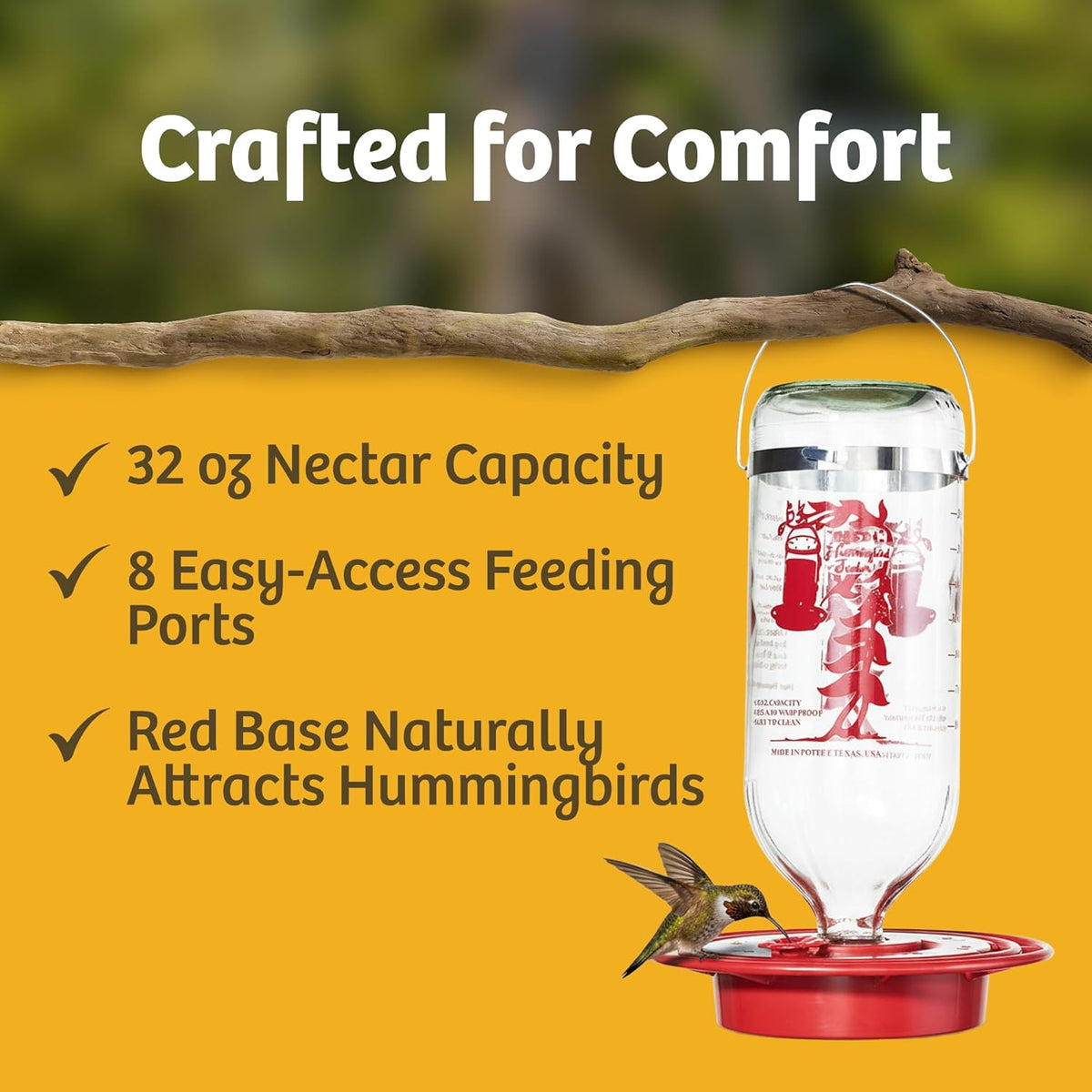 birds choice best-1 hummingbird feeder | 32oz nectar, close-up detail