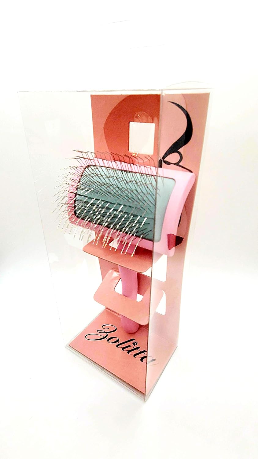 medium pink "pretty girl" slicker brush, slicker brush, close-up detail