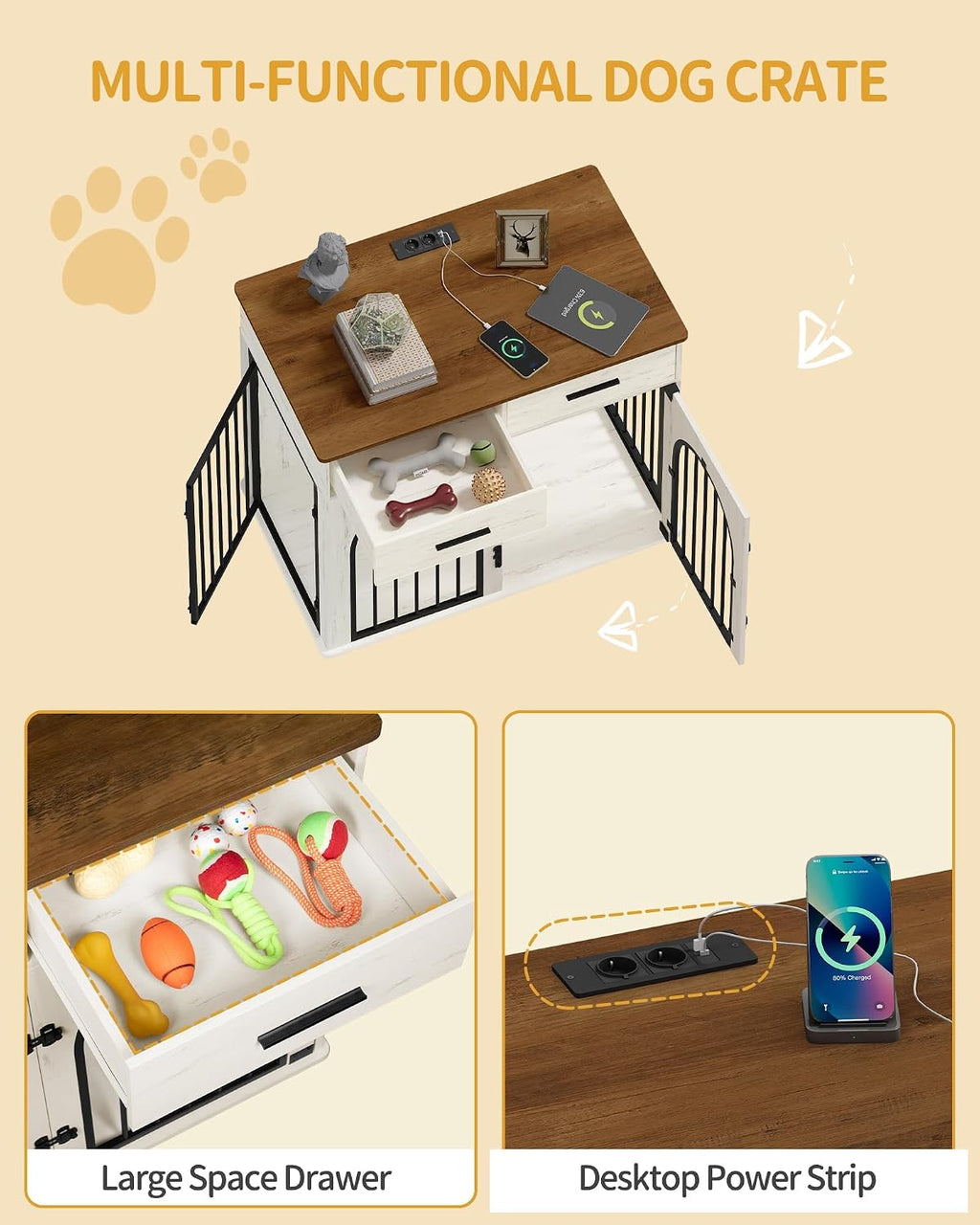 hzuaneri 39.4 in dog crate furniture with storage showing dimensions