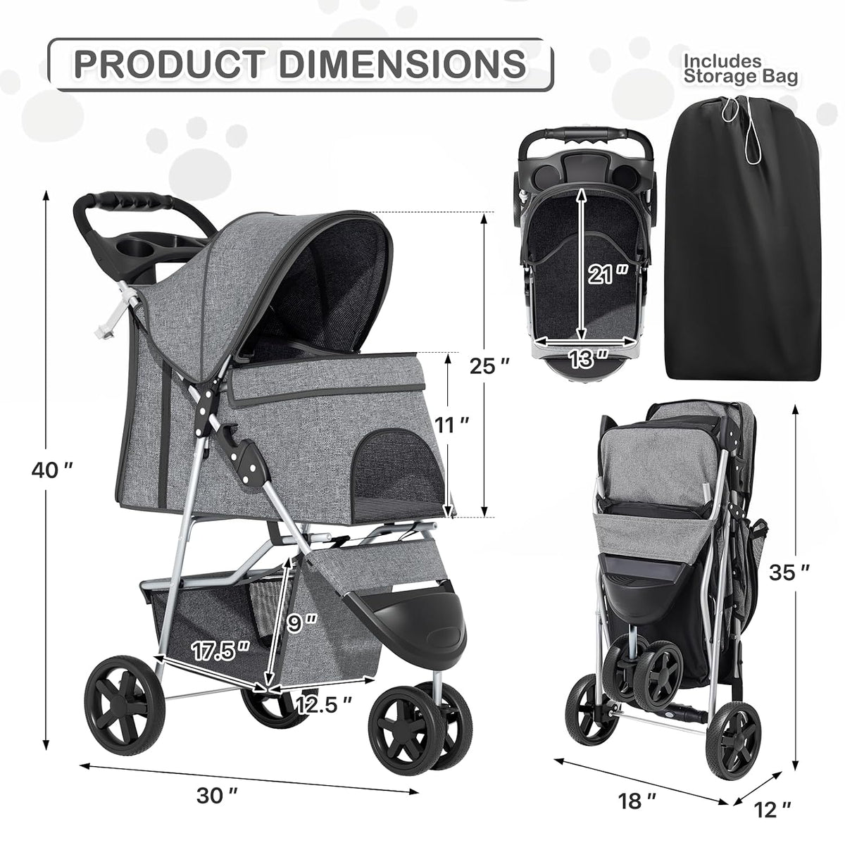 monibloom pet stroller for small/medium dogs and cats, close-up detail
