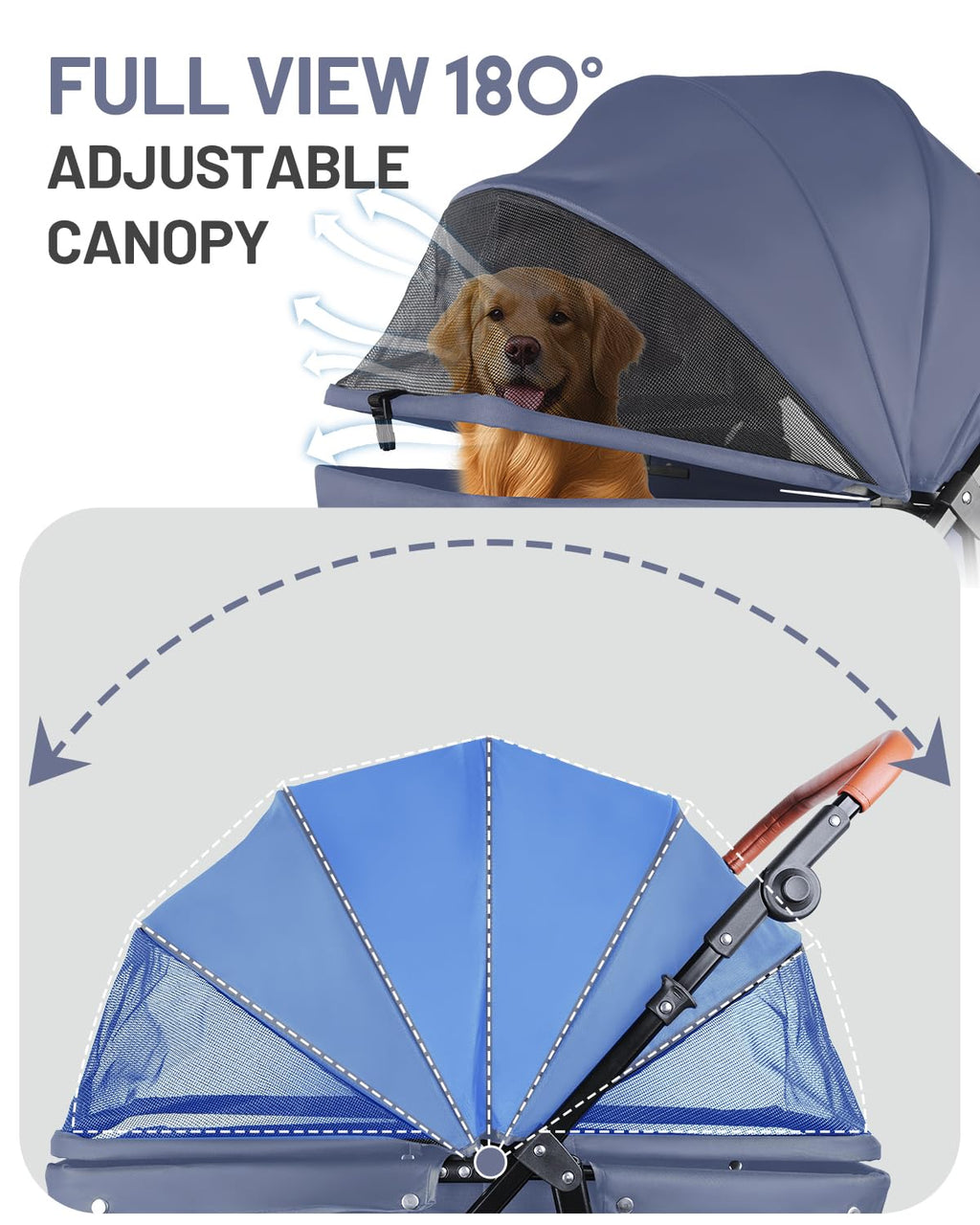 dog stroller for medium & large dogs up showing dimensions