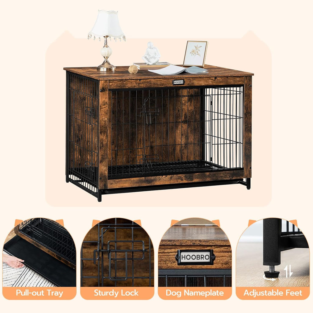 hoobro dog crate furniture, 38.6" large dog kennel on a desk or shelf