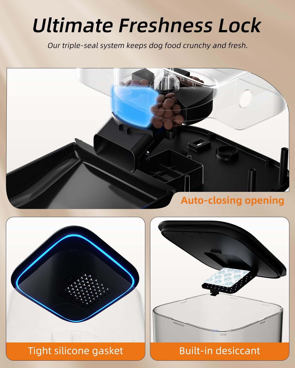 dogness 11l cordless automatic dog feeder large breed showing dimensions
